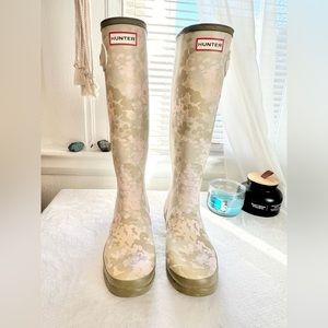 Hunter Boots Original Tall Flectarn Camouflage Rain Boot, Pale Sand Size 9